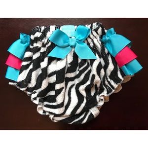 Mud Pie Zebra Pink & Turquoise Ruffle Bloomer